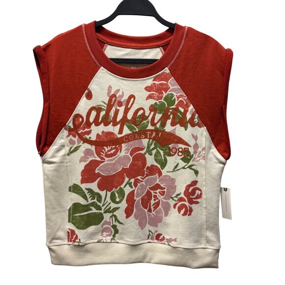 Pilcro Anthropologie Muscle Sweatshirt Size S Cream Floral Graphic - Picture 6 of 10